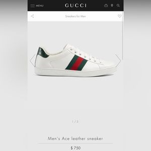 GUCCI Men Ace Leather Sneaker Size 10.5